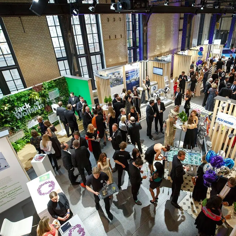 The exhibition floor, seen from the gallery above