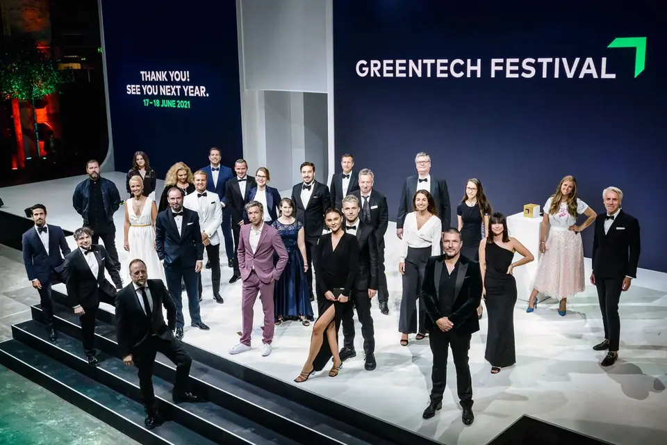 The festival team on stage at the close of the edition