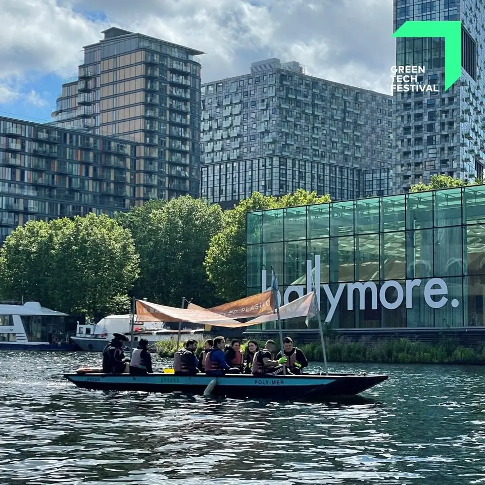On the water in London, beneath the festival flag